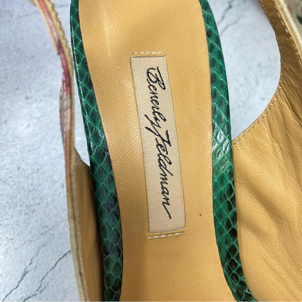 ❤️Beverly Feldman Silk Fabric and Snakeskin Leather Slingback Heels. Size 8 1/2 - Picture 12 of 13